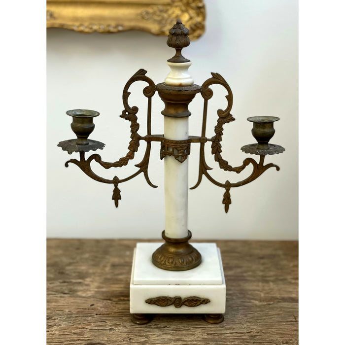 Pair of Louis XVI Style 19th Century Gilt-Bronze and Gilt-Metal and Marble Candelabra