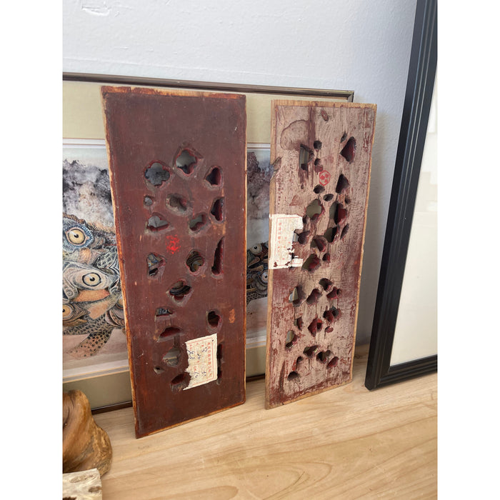 Possibly Antique Wood Panels With Intricate Hand Carving Pair