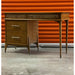 Vintage 1970s Style Retro Mid Century Modern Writing Desk with Cane Detail, Brass Toned Atomic Hardware in the style of Drexel