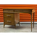 Vintage 1970s Style Retro Mid Century Modern Writing Desk with Cane Detail, Brass Toned Atomic Hardware in the style of Drexel