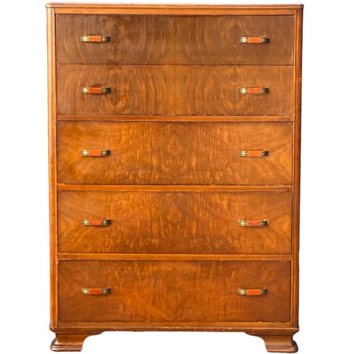 Vintage Art Deco Retro Walnut and Mahogany Burl Wood Dresser Dovetailed Drawers (Available by online purchase only)