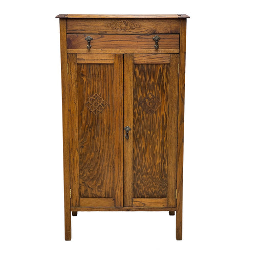Vintage Cabinet Storage With Adjustable Shelves Possibly Tiger Oak with Original Hardware