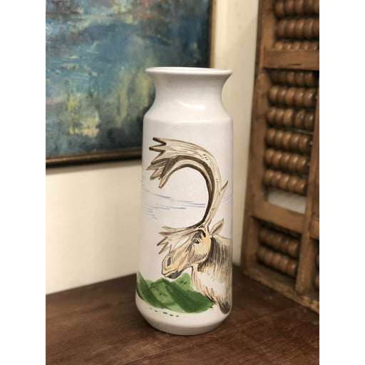 Vintage Ceramic Vase - Eddy Kourishima Original Artist Piece Caribou Reindeer Painted Pottery