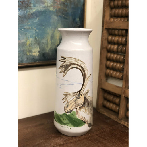Vintage Ceramic Vase - Eddy Kourishima Original Artist Piece Caribou Reindeer Painted Pottery