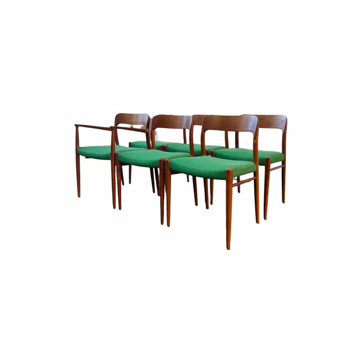 Vintage Danish Mid Century Modern Dining Chairs by NO Moller for JL Moller Stamped Set of 6 (Available for Online Purchase Only)