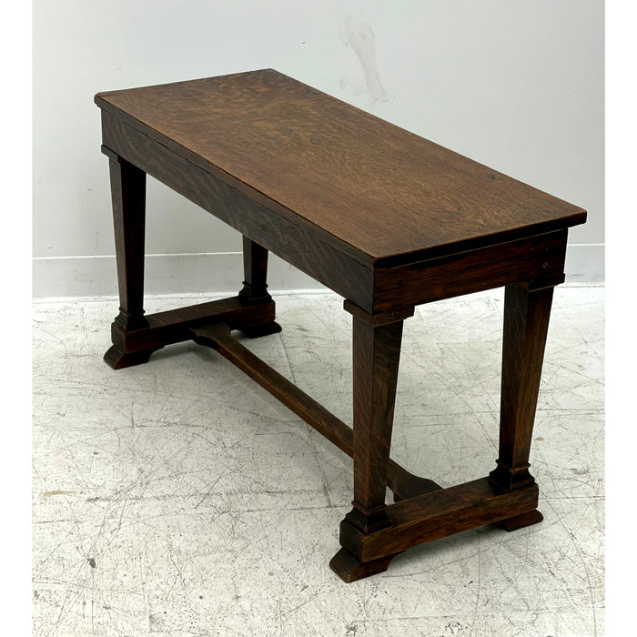 Vintage Early 1900s Bench with Storage with Figured Oak Wood