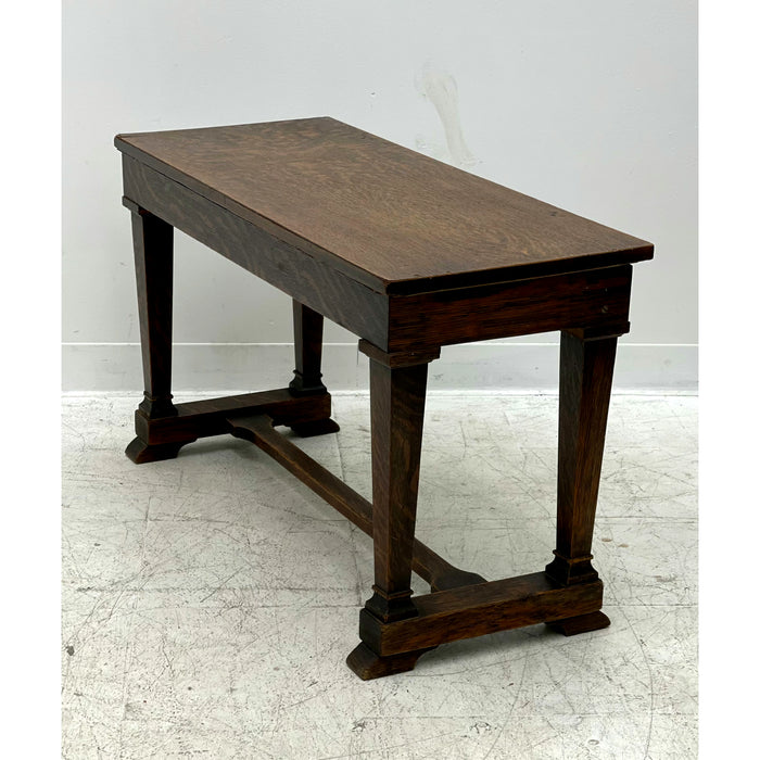 Vintage Early 1900s Bench with Storage with Figured Oak Wood