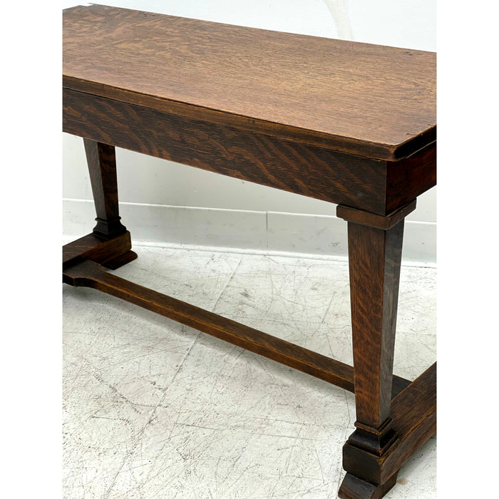 Vintage Early 1900s Bench with Storage with Figured Oak Wood