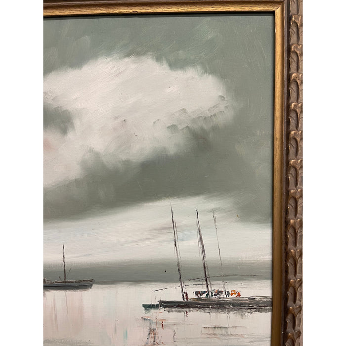 Vintage Framed Signed Painting Impressionistic Nautical Scene