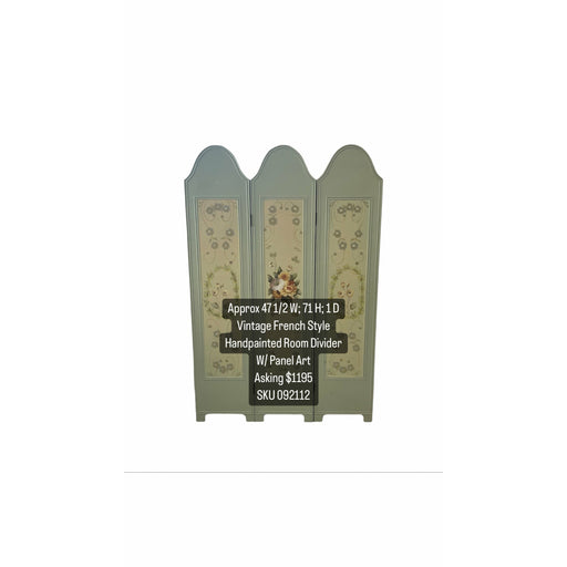 Vintage Hand Painted Three Panel French Wood Room Divider and or Space Partition Screen