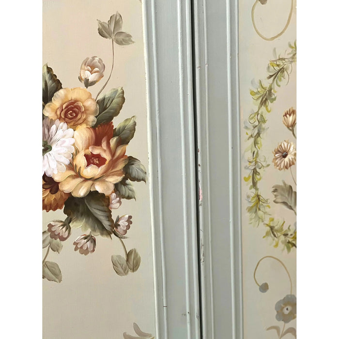 Vintage Hand Painted Three Panel French Wood Room Divider and or Space Partition Screen