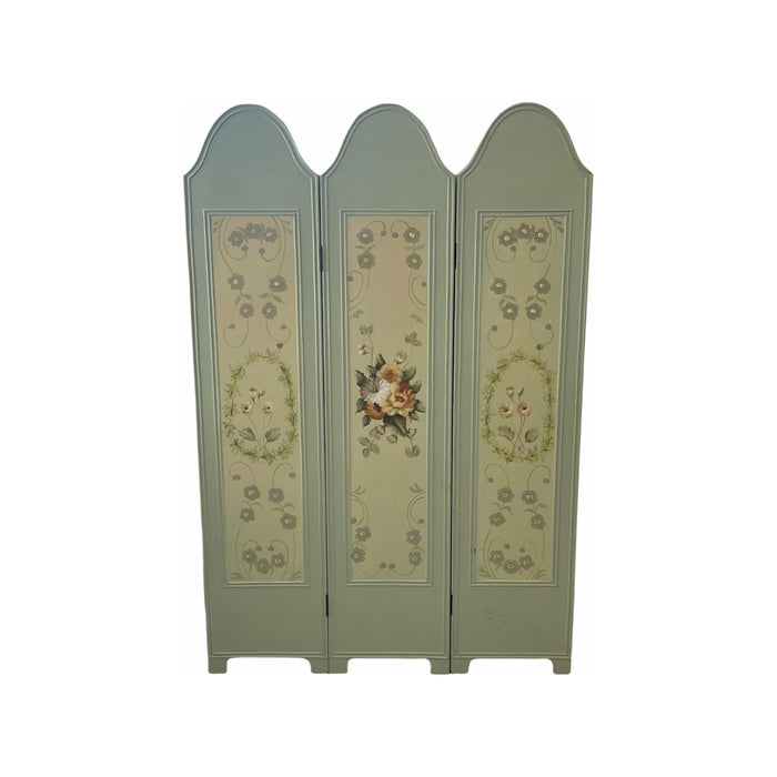Vintage Hand Painted Three Panel French Wood Room Divider and or Space Partition Screen