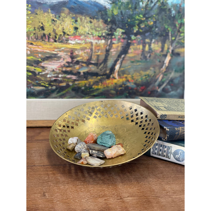 Vintage Metal Floral Etched Bowl