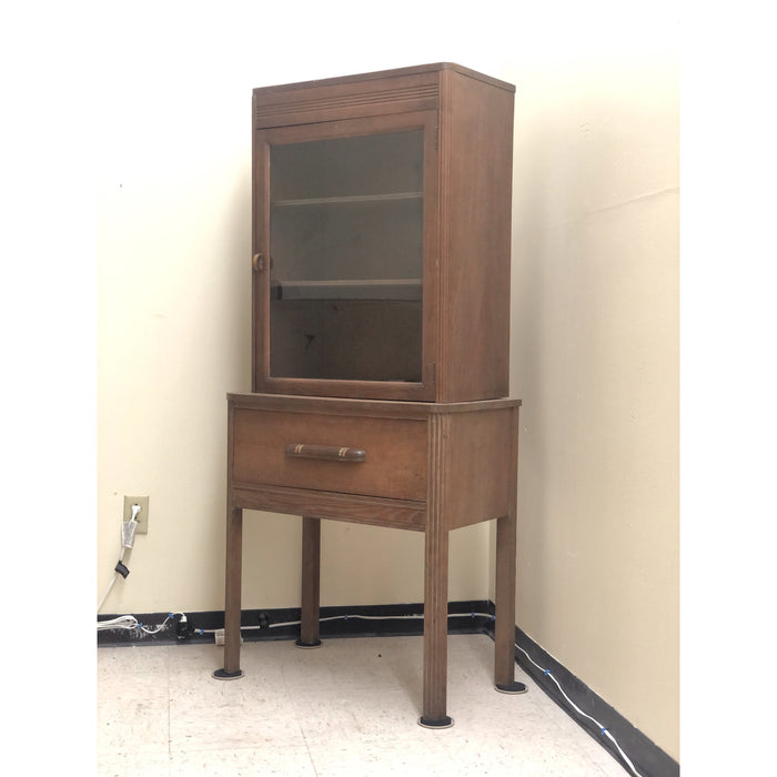Vintage Mid Century Hutch Stand Glass Door Display Cabinet (Online Purchase Only)