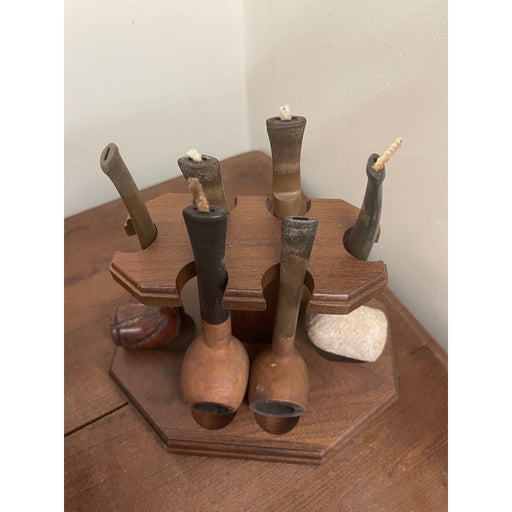 Vintage Mid Century Modern Cigar Pipes with Wooden Holder