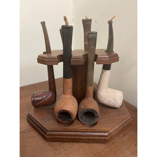 Vintage Mid Century Modern Cigar Pipes with Wooden Holder