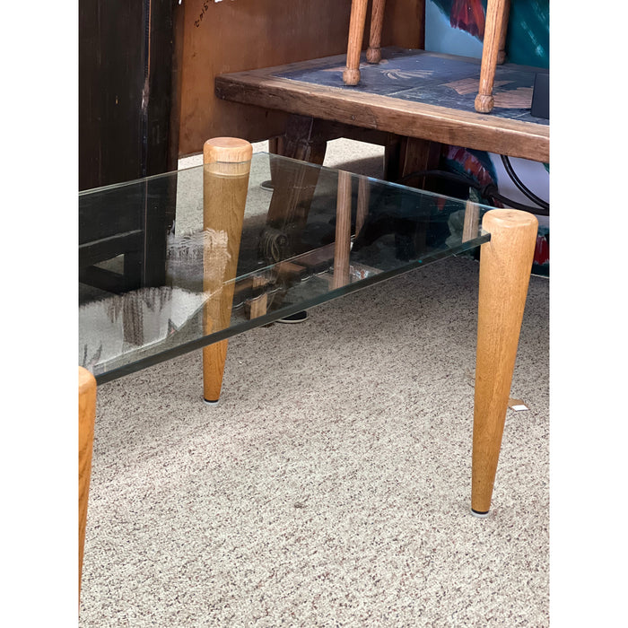 Vintage Mid Century Modern Coffee Table with Glass Top Solid wood Legs