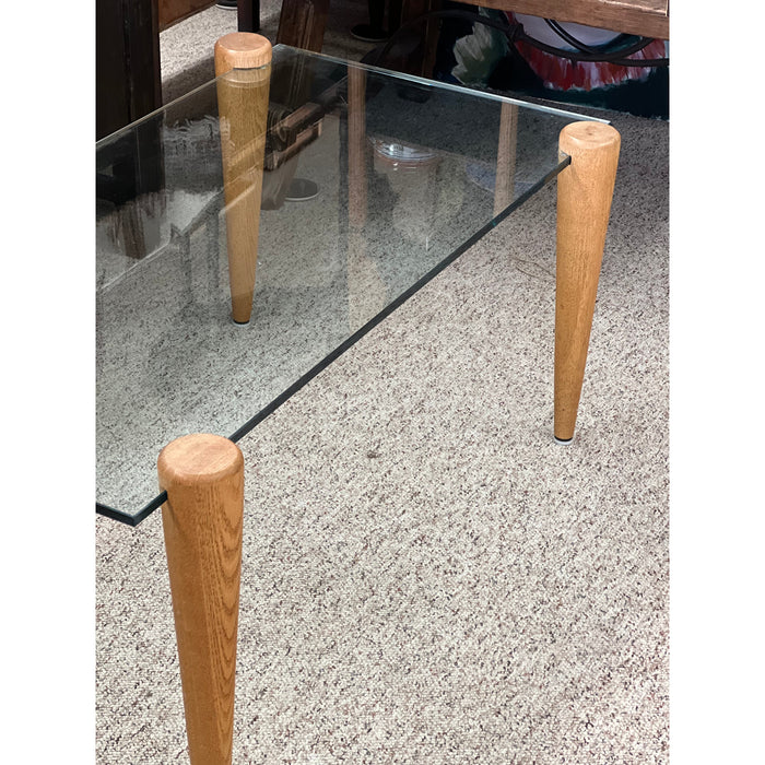 Vintage Mid Century Modern Coffee Table with Glass Top Solid wood Legs