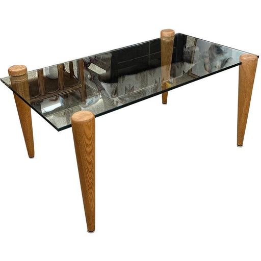 Vintage Mid Century Modern Coffee Table with Glass Top Solid wood Legs