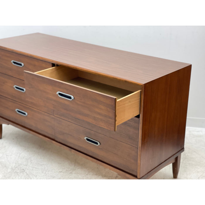 Vintage Mid Century Modern Drexel Lowboy Dresser in Walnut Wood Tone with Dovetail Drawers and Original Hardware