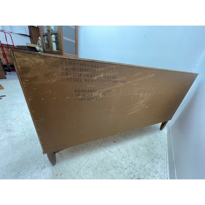 Vintage Mid Century Modern Drexel Lowboy Dresser in Walnut Wood Tone with Dovetail Drawers and Original Hardware