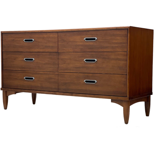 Vintage Mid Century Modern Drexel Lowboy Dresser in Walnut Wood Tone with Dovetail Drawers and Original Hardware