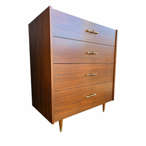 Vintage Mid Century Modern Four Drawer Highboy Dresser Dovetail Drawers Cabinet Storage