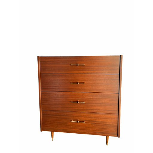 Vintage Mid Century Modern Four Drawer Highboy Dresser Dovetail Drawers Cabinet Storage