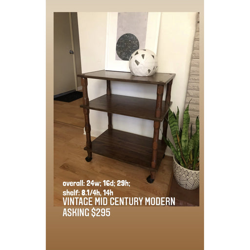 Vintage Mid Century Wooden Shelving Bar Cart