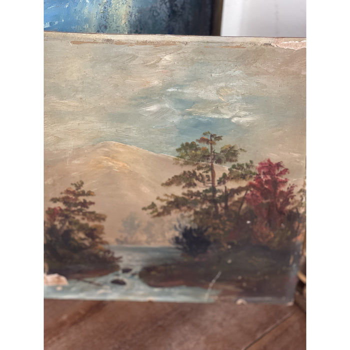 Vintage Painting on Antique Poster board - River Rapids