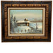 Vintage Signed Painting of Winter Cabin on Canvas