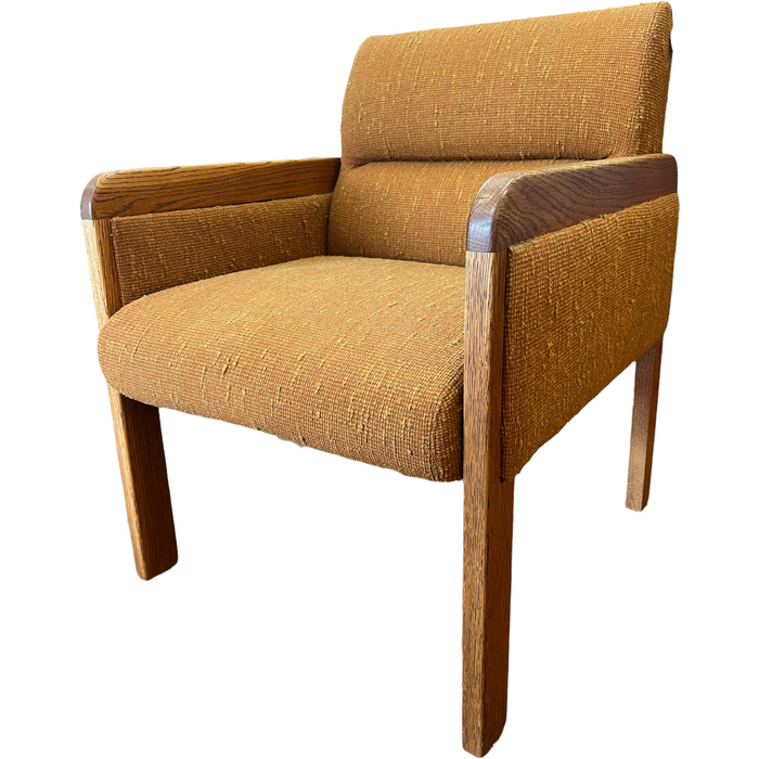 Vintage Solid Oak Upholstered Mid Century Modern Sofa Chair (Available for Online Purchase Only)