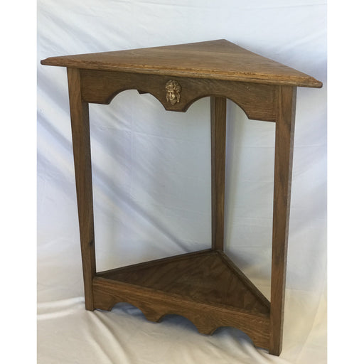 Vintage Solid Wood Corner Accent Table with Ornamental Figure Head Emblem. UK Import