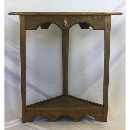 Vintage Solid Wood Corner Accent Table with Ornamental Figure Head Emblem. UK Import