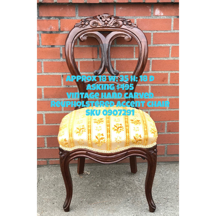 Vintage Victorian Style Hand carved Reupholstered Accent Chair(Available by online purchase only)