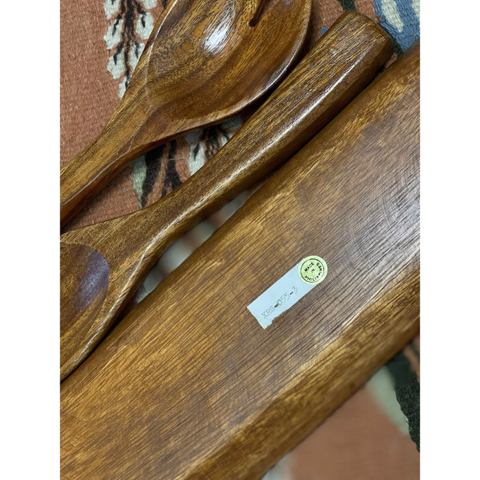 Vintage Wood Carved Utensils with Tray