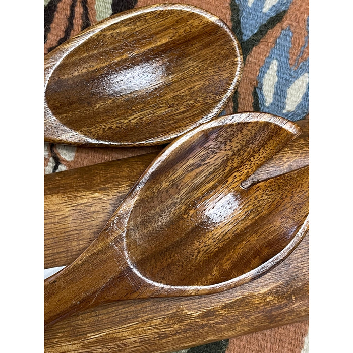 Vintage Wood Carved Utensils with Tray