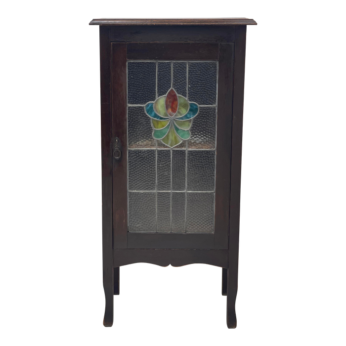 Antique English Walnut Storage Cabinet with Stained Glass (Available for Online Purchase Only)
