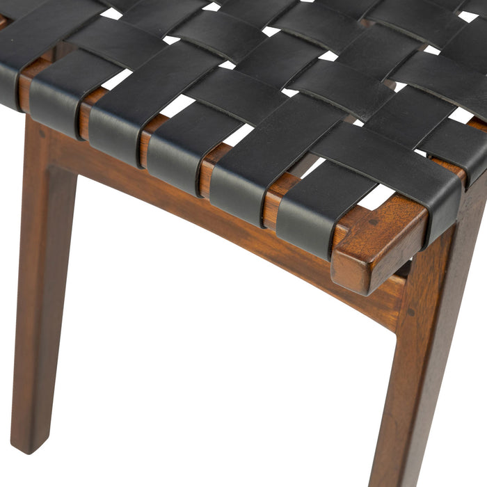 Solid Teak Wood Bench or Stool with Black Leather Strapping