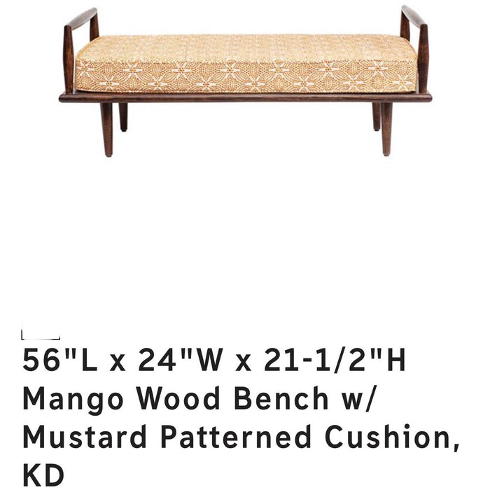 Mango Wood Bench with Pattered Cushion (Available by Online Purchase Only)