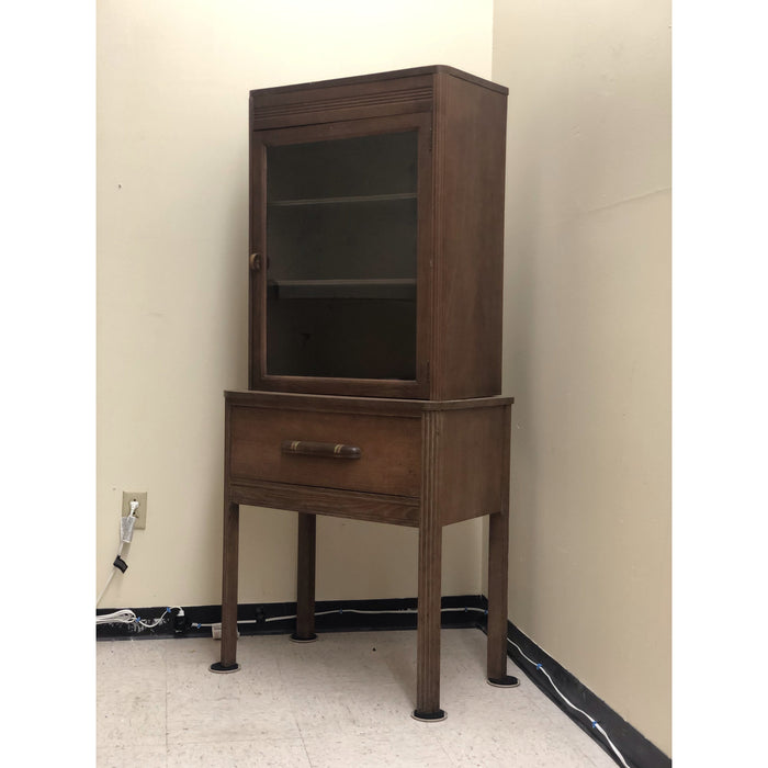 Vintage Mid Century Hutch Stand Glass Door Display Cabinet (Online Purchase Only)