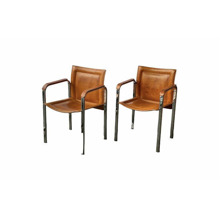 Pair of Swedish Mid Century Modern Leather Chrome Accent Club Chair