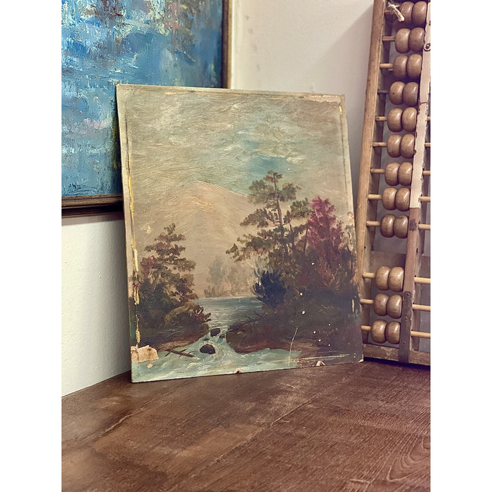 Vintage Painting on Antique Poster board - River Rapids
