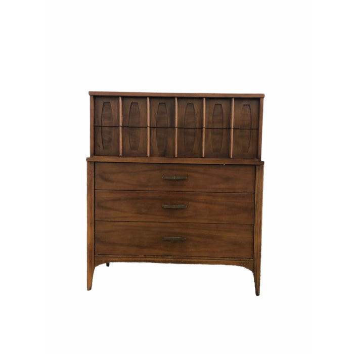 Vintage Solid Walnut Mid Century Modern Kent Coffey Tallboy Dresser (Available for Online Purchase Only)