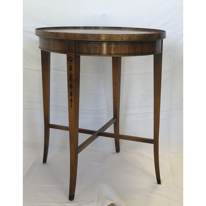 Vintage Demilune Round Table w/ Inlay Detail on Legs