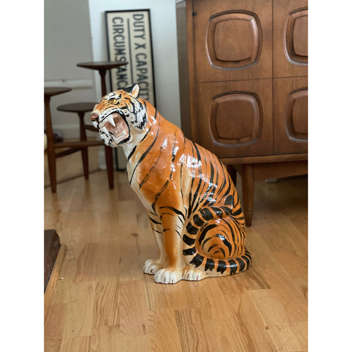 Vintage Large Italian Ceramic Sitting Tiger Statue (Available by Online Purchase Only)
