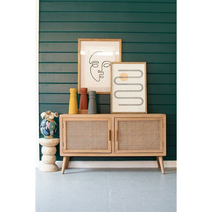 Brand New Modern Media Caned Doors Credenza Cabinet