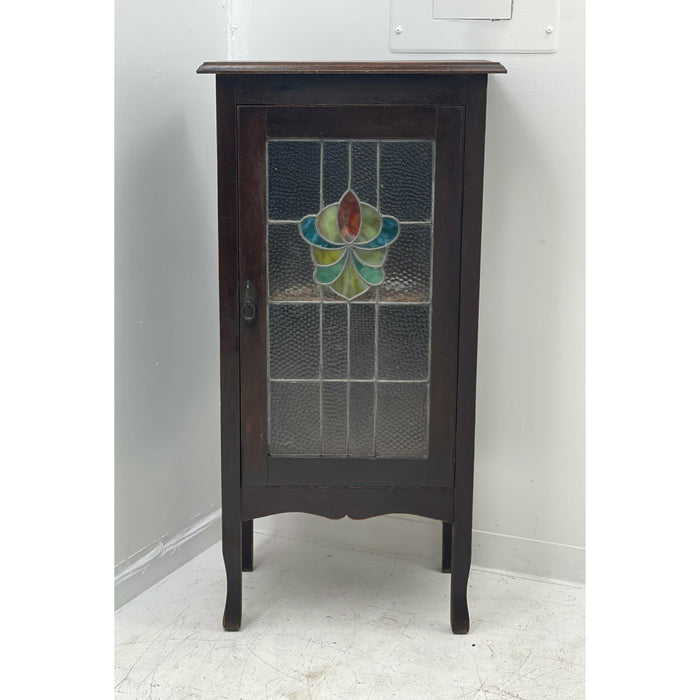 Antique English Walnut Storage Cabinet with Stained Glass (Available for Online Purchase Only)