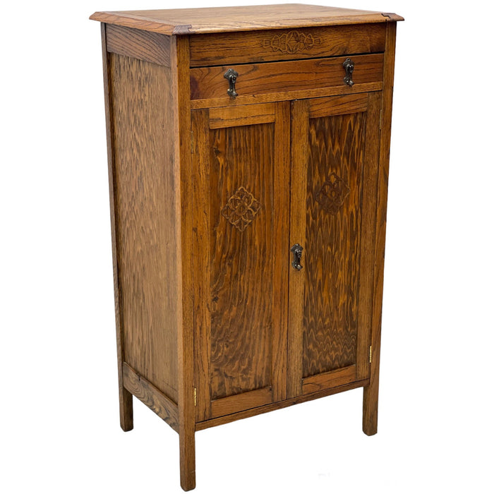 Vintage Cabinet Storage With Adjustable Shelves Possibly Tiger Oak with Original Hardware
