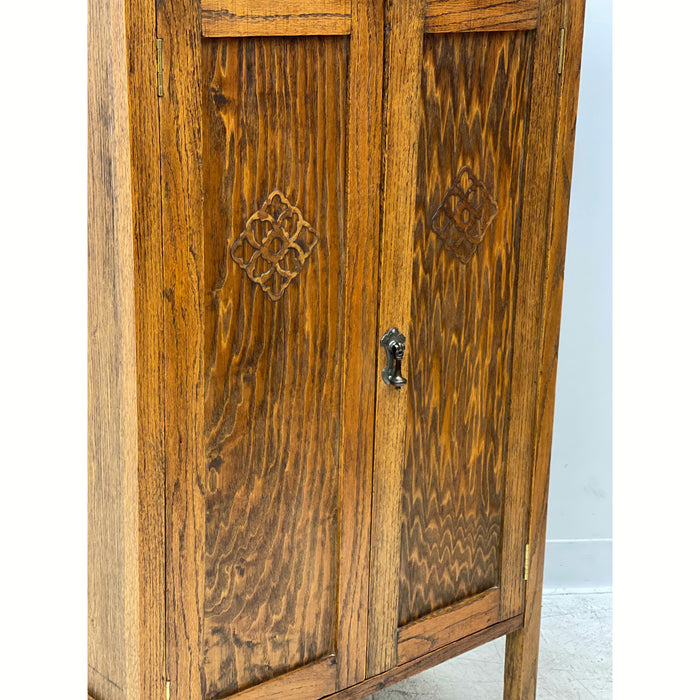 Vintage Cabinet Storage With Adjustable Shelves Possibly Tiger Oak with Original Hardware